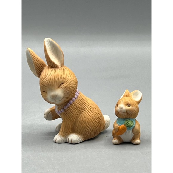 Vintage Avon "Mother's Love" Bunny Rabbit Figurines 1990s Brown Rabbits - Picture 6 of 7